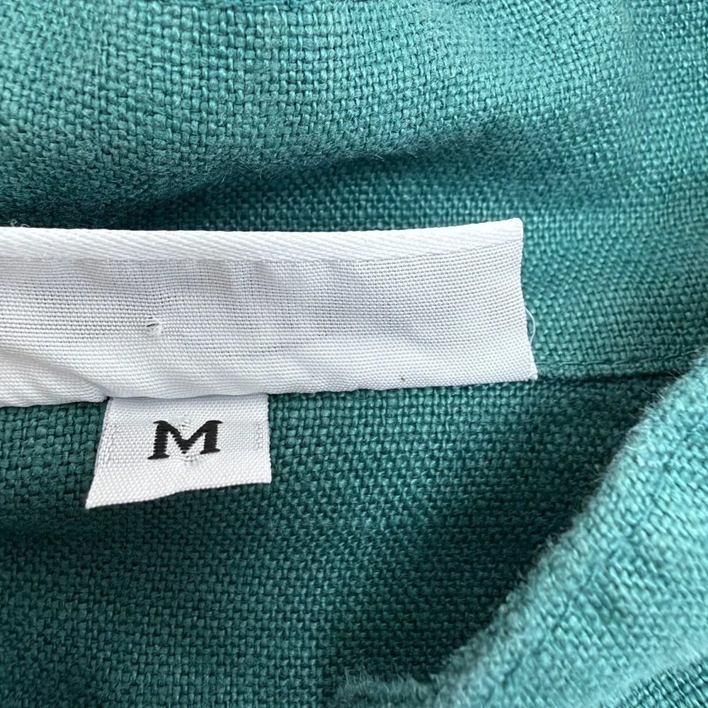 Bryn Walker Top Womens Medium Teal Green Linen Casana Button Front Oversized